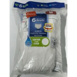 Hanes Boys 6 Pack Briefs Size Medium (10-12)White Comfort Flex Waistband Tagless